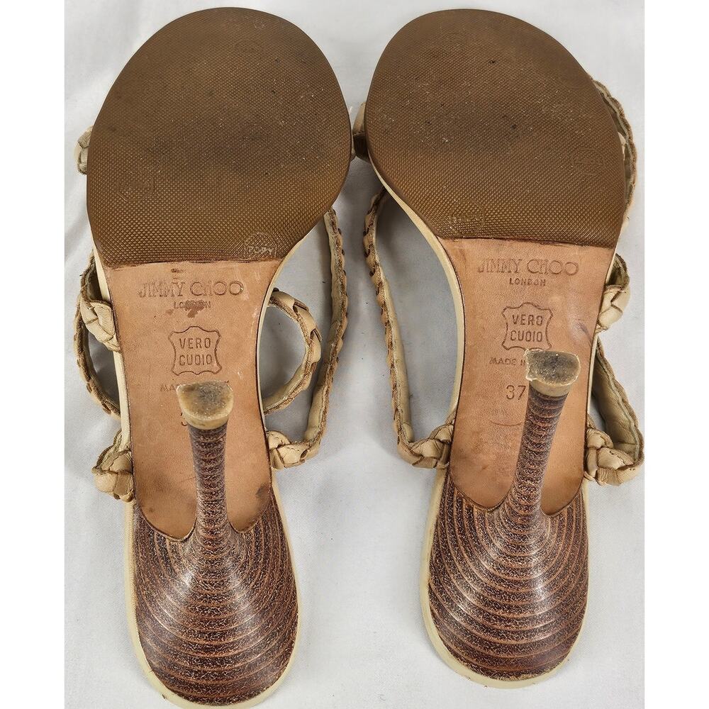 JIMMY CHOO AUTHENTIC VINTAGE WOMEN'S BEIGE STRAPPY ANKLE HEELS – SIZE 6.5 (37.5) - Picture 7 of 11